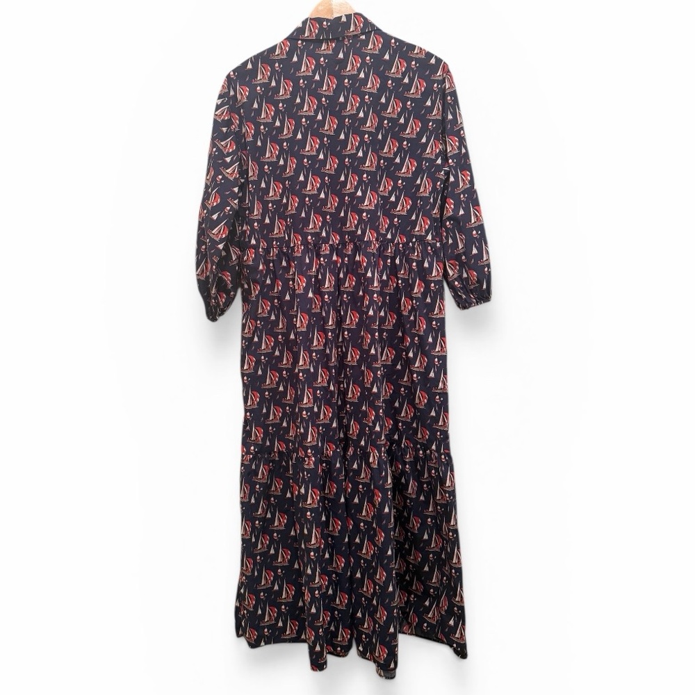 Anthropologie Maeve The Bettina Tiered Midi Dress Sailboat Print Size S - Picture 11 of 13